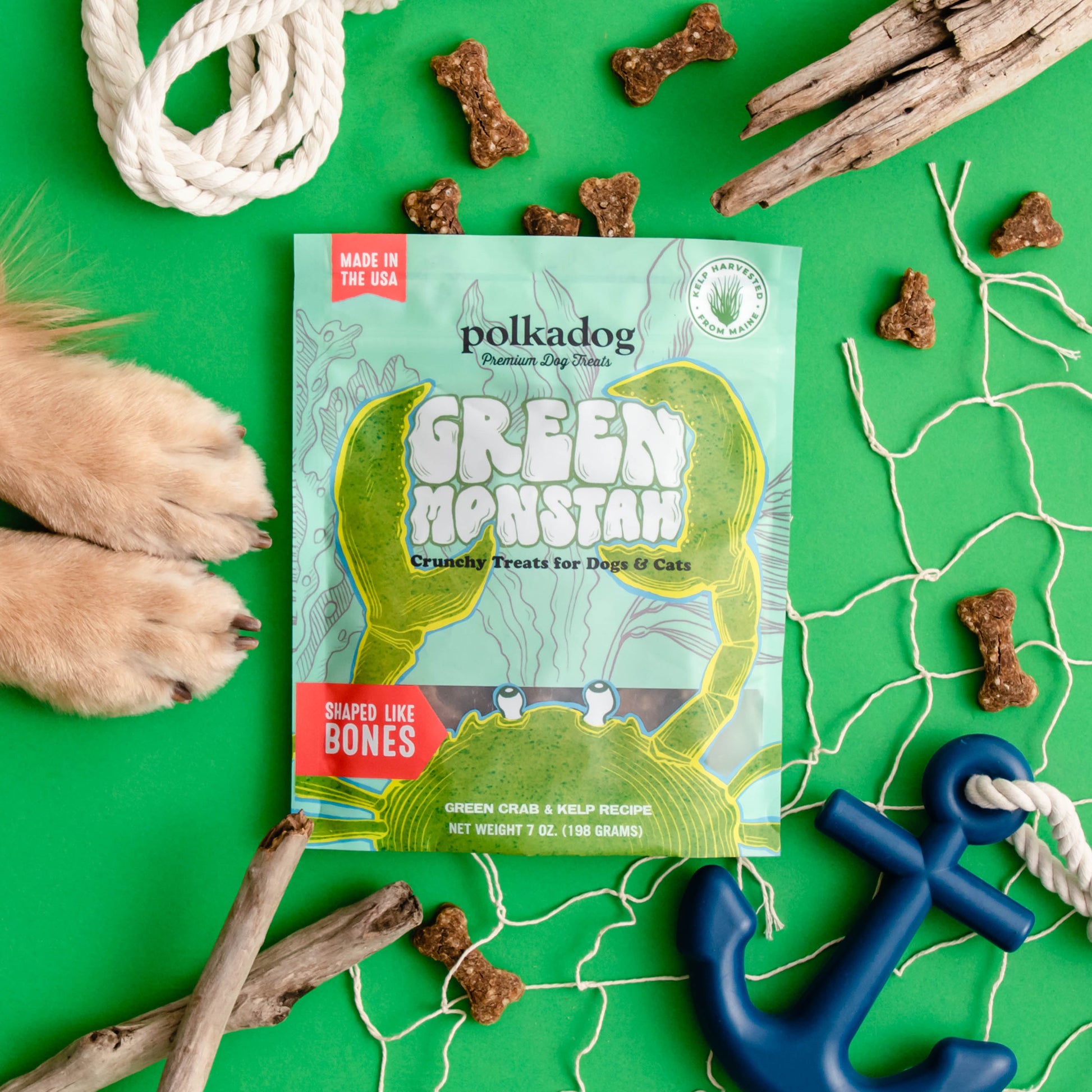 Polkadog Green Monstah Bones made from green crab and kelp